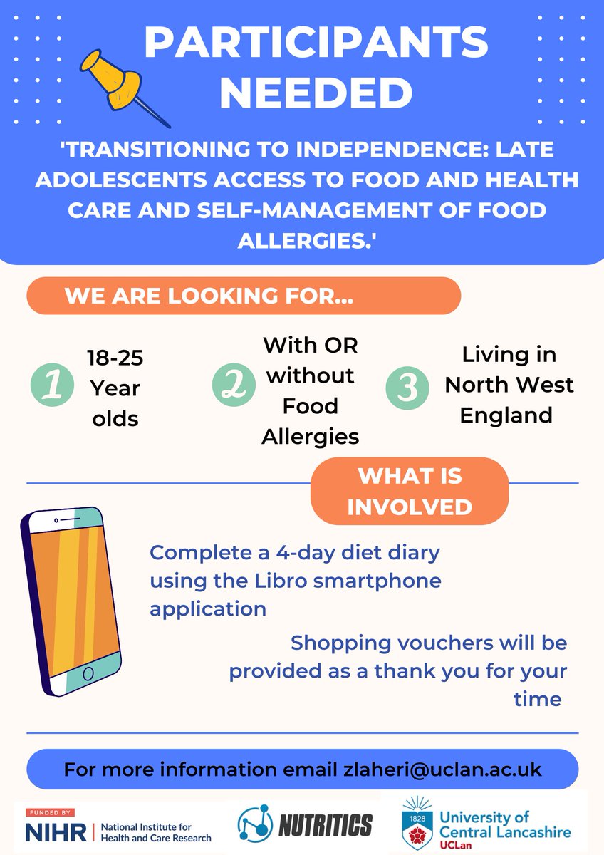 zainab_laheri's tweet photo. We are still recruiting! 
Are you 18-25years?
With OR Without a Food Allergy?
Living in North West, England?
Take part in our study 👇

#FoodAllergy #Nutrition #HealthInequalities #TransitionPeriod #EmpoweringyoungAdults https://t.co/nmqi8IK0o0