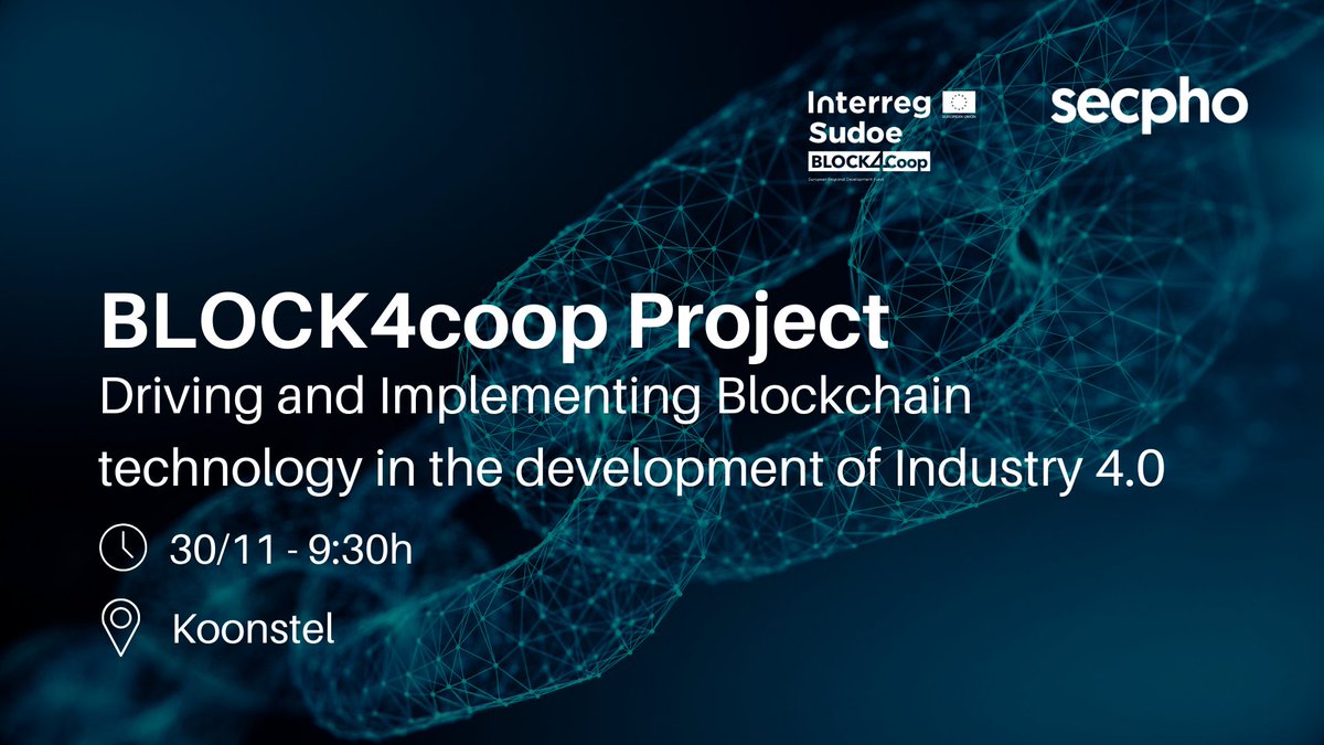 SAVE THE DATE🗓️30/11 
The project BLOCK4coop will be shared at #Koonstel the metaverse of technological innovation🌐
🇪🇺⛓️This Interreg project pursues the digital transformation of companies with #blockchain technology in Industry 4.0 🤖

Sign up for free➡️bit.ly/3spalsS