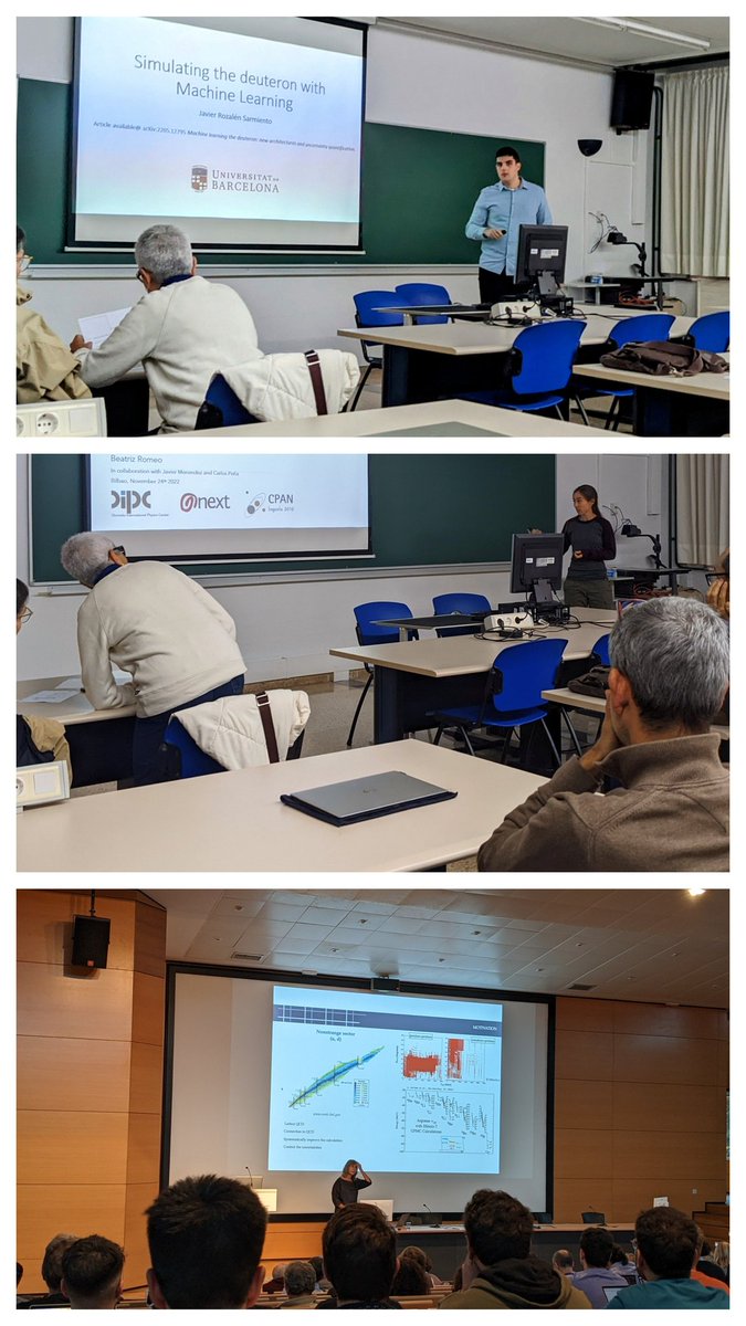 HadNucAtUB's tweet photo. Great to see our group represented at the #CPANdays #XIVJornadasCPAN. Early career researchers Javier Rozalen &amp; Beatriz Romeo presented their PhD work in the #FNUC session. @assumpg gave a great plenary talk on #LatticeQCD methods for low energy nuclear physics! @CPAN_spain @upv https://t.co/7Gq5w8tl2t