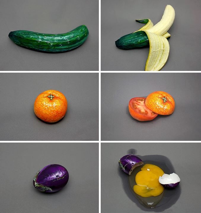 womensart1's tweet photo. “It's not what it seems” series by Tokyo based artist Hikaru Cho, who takes common foods and transforms them to resemble other foods #WomensArt https://t.co/MHAG9V5GiG
