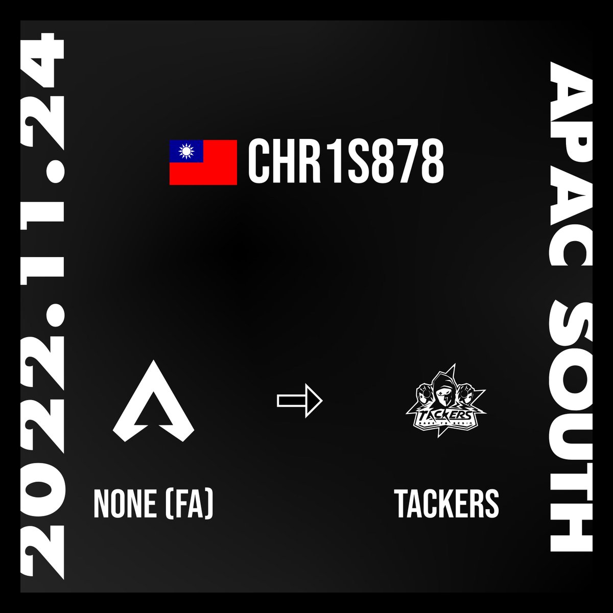 Apextransfer's tweet photo. TACKERS (@OfficialTackers) signs 🇹🇼@Chr1s878! https://t.co/gmTuDTxphL