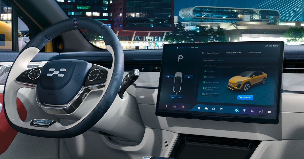 AiwaysFrance's tweet photo. Le SUV U6 dispose d’un tableau de bord numérique avec un design optimisé. L’écran principal regroupe les informations et les fonctionnalités du véhicule, le tout avec une navigation fluide et simplifiée pour le conducteur. 👨✈️
#aiways #ElectricNative #electriccar #SUV #aiwaysU6 https://t.co/rVwp48oelI