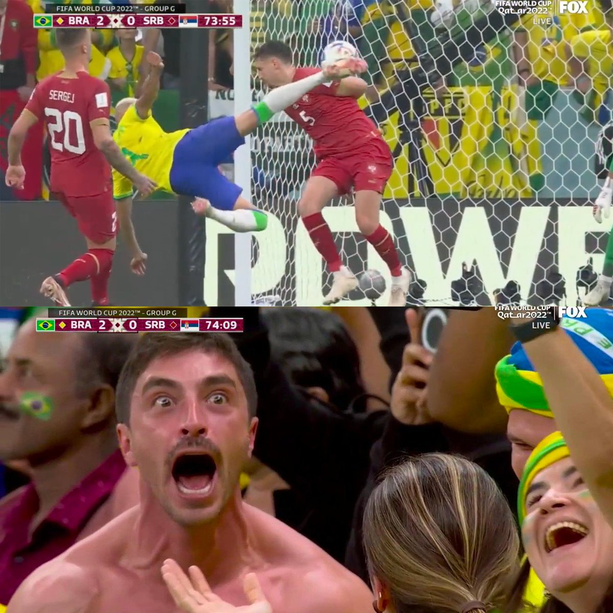 sportingnews's tweet photo. This Brazil fan's reaction to Richarlison's goal 😂

#FIFAWorldCup https://t.co/6pbUGKxjz2