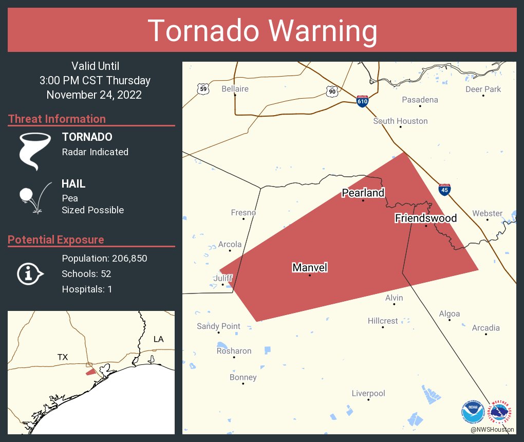 NWS Houston on Twitter "Tornado Warning including Pearland TX