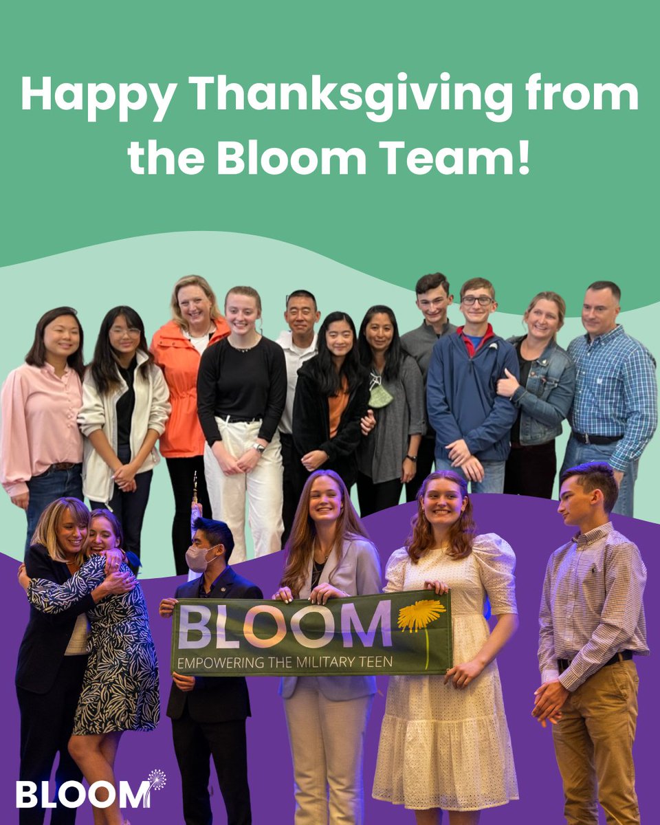 Happy #Thanksgiving from our Bloom Family to yours! We are so grateful for everyone on our team, our National Military Family Association family, our wonderful serving parents and families, and of, course all of you Bloomers! 💜 We hope your day is full of love and joy!