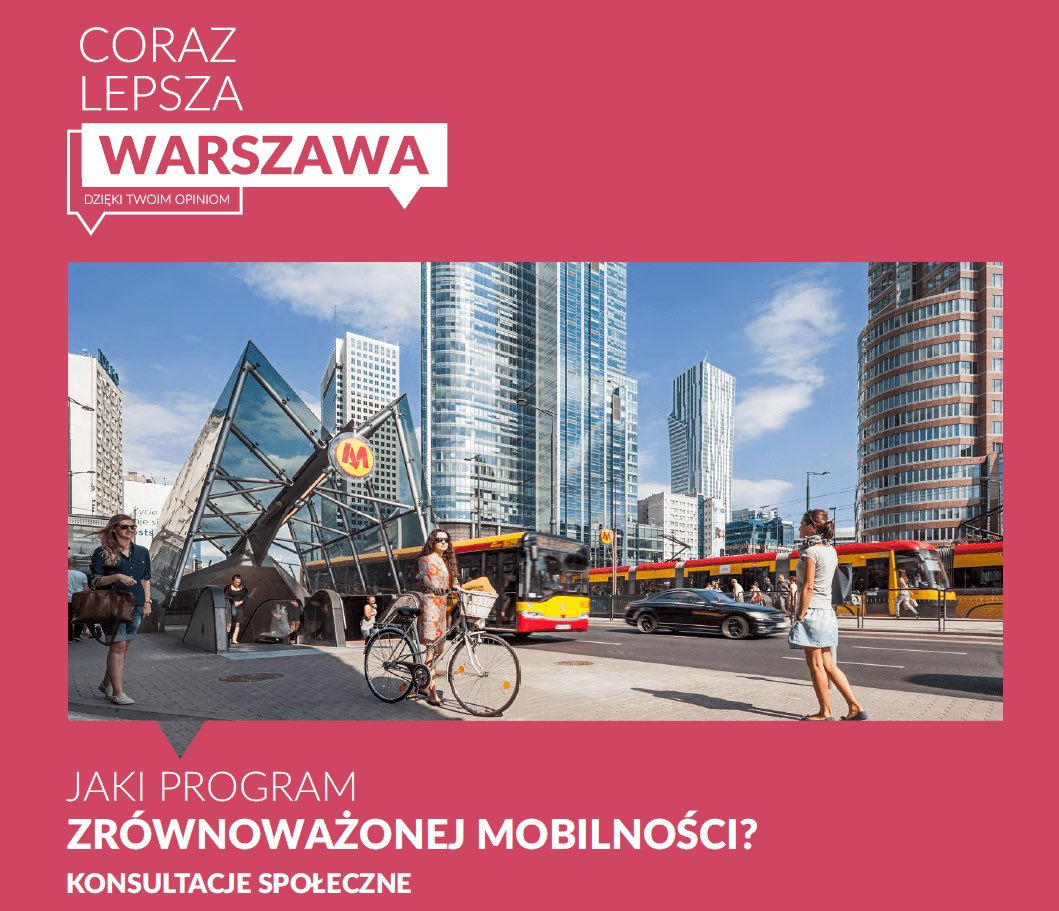 MobilneMiasto's tweet photo. Rozpoczęły się konsultacje społeczne programu programu zrownoważonej mobilności w Warszawie. Szczegóły na 👉🏻 https://t.co/PExkB4t9G8 https://t.co/q0xxcryfaQ