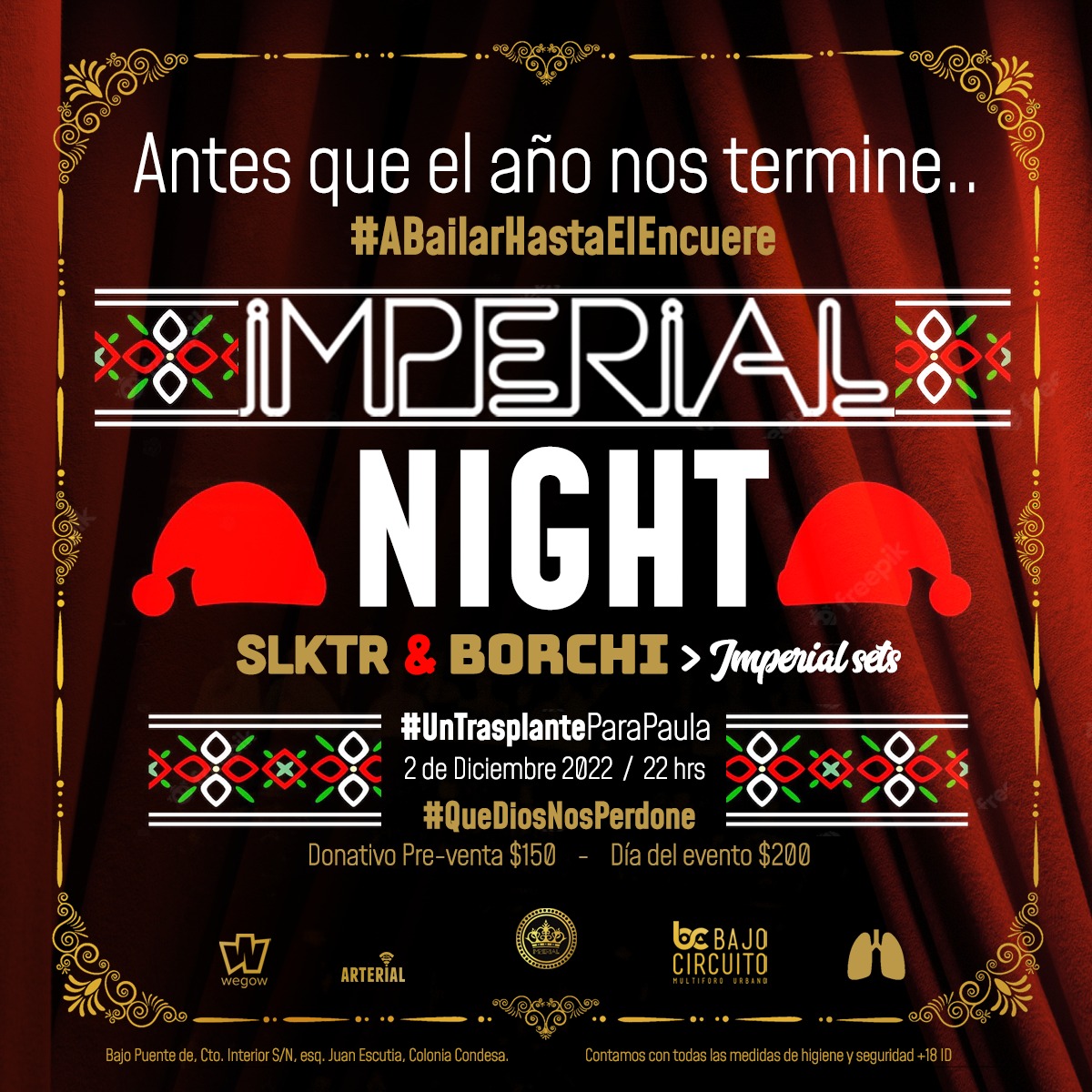 elimperialclub's tweet photo. #IMPERIALNIGHT
ANTES DE QUE EL AÑO NOS TERMINE.
Vamos a despedir el #2022 y
#Bailarhastaelencuere
con
#SLKTR aka @AlejandroFranco y @mrborchi
Imperial sets
#QueDiosnosperdone
@Elbajocircuito
02/12/2022 22 hrs
Pre $150
Dia $200
https://t.co/moBpdqMAIh https://t.co/GoEAPTIwNV