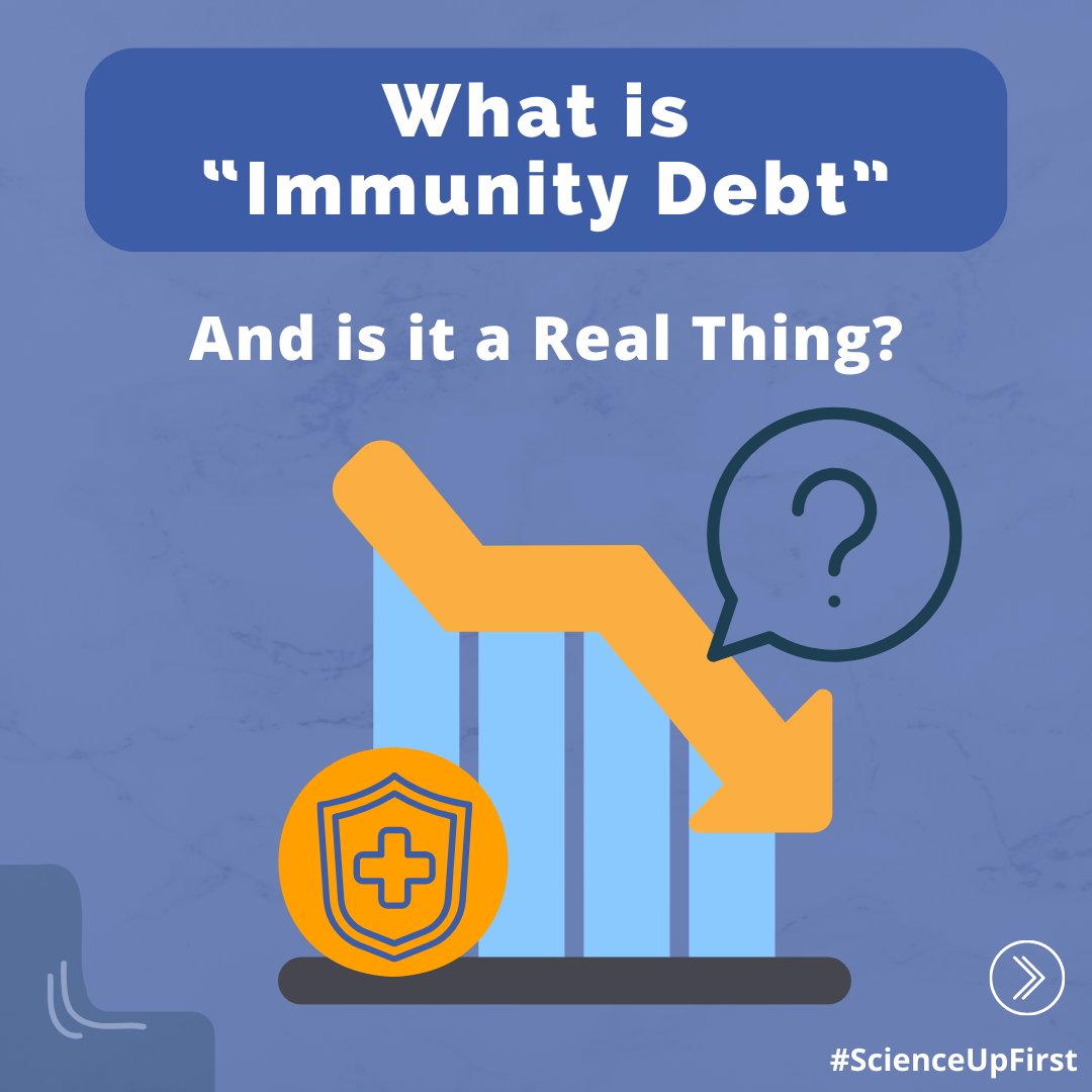 Decorative element in the lower left corner. A chart with the the arrow going down and a health shield at the bottom. A question mark comes out of it. An arrow in the bottom right corner. What is “immunity debt” and is it a real thing?