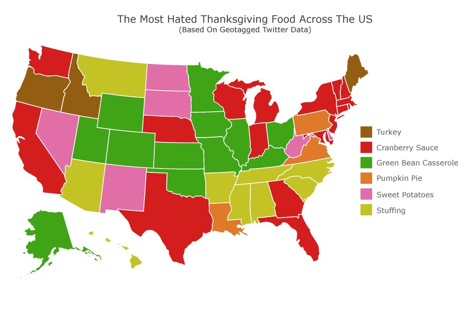 The most hated Thanksgiving food in each US state