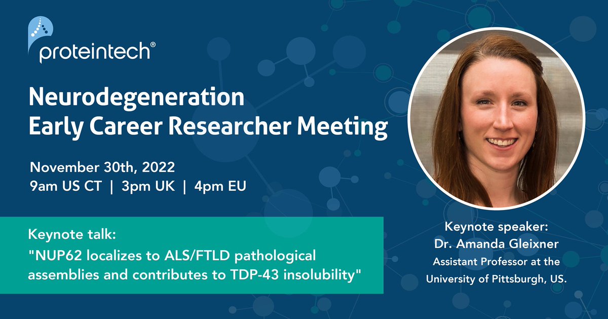 Meg Elley (@meg_elley) on Twitter photo Neurodegeneration researchers! 🧠<a href="/Proteintech/">Proteintech Group</a> are running an ECR meeting on the 30th of November 2022, 9am US CT | 3pm UK | 4pm EU.
To find out more about the event and to register: ptglab.com/news/events/ne… Neurodegeneration researchers! 🧠<a href="/Proteintech/">Proteintech Group</a> are running an ECR meeting on the 30th of November 2022, 9am US CT | 3pm UK | 4pm EU.
To find out more about the event and to register: ptglab.com/news/events/ne…