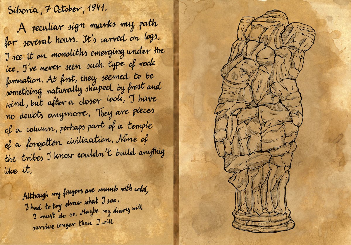 AstrolabeStori2's tweet photo. Hello Adventurers! 👋

It's time for the first chapter of Karol Staszewski's diary! 🤩
What mysteries did he discover? Was he lying? 🙀
Let's find out more secrets from the world of Threshold 👾

#horror #lovecraft #franchise #hplovecraft #horrorgame #diary #handmade #caligraphy https://t.co/mtEZiMw8zF
