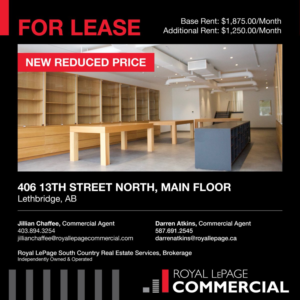 jillchaffee's tweet photo. FOR LEASE - REDUCED PRICE! 2,500 SF Retail Space
Recently reno'd main floor is perfect for your retail business. 
LG windows, open floor plan, 3 offices.
Base Rent: $1,875.00 /mn. Add. Rent: $1,250.00/ mn.
#Lethbridge #Northside #yqllocal #yqlsmallbusiness #yqlbusiness #forlease https://t.co/7LGZB43hTB