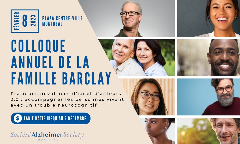 🎟️⏲️ Profitez du tarif hâtif avant le 3 décembre!

Le #ColloqueBarclay est une journée de conférences et d’ateliers, qui a lieu le 8 février à Montréal, et dédiée aux avancées scientifiques concernant la maladie d’Alzheimer.

📌 Pour vous inscrire : lnkd.in/dVZpFMup