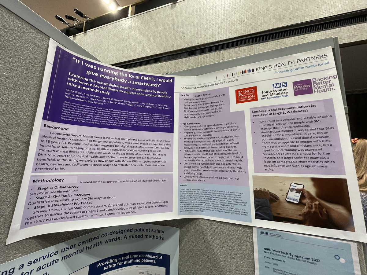 CathyGillis19's tweet photo. great day up at the Royal College of Physicians for #MindTech2022 sharing the results of the IMPHS Digital Device Study. Inspired to hear of so many digital health projects with mental health service users at the very centre π @MindandBody_KHP @maudsleycharity https://t.co/Uqbqx8q9Q9