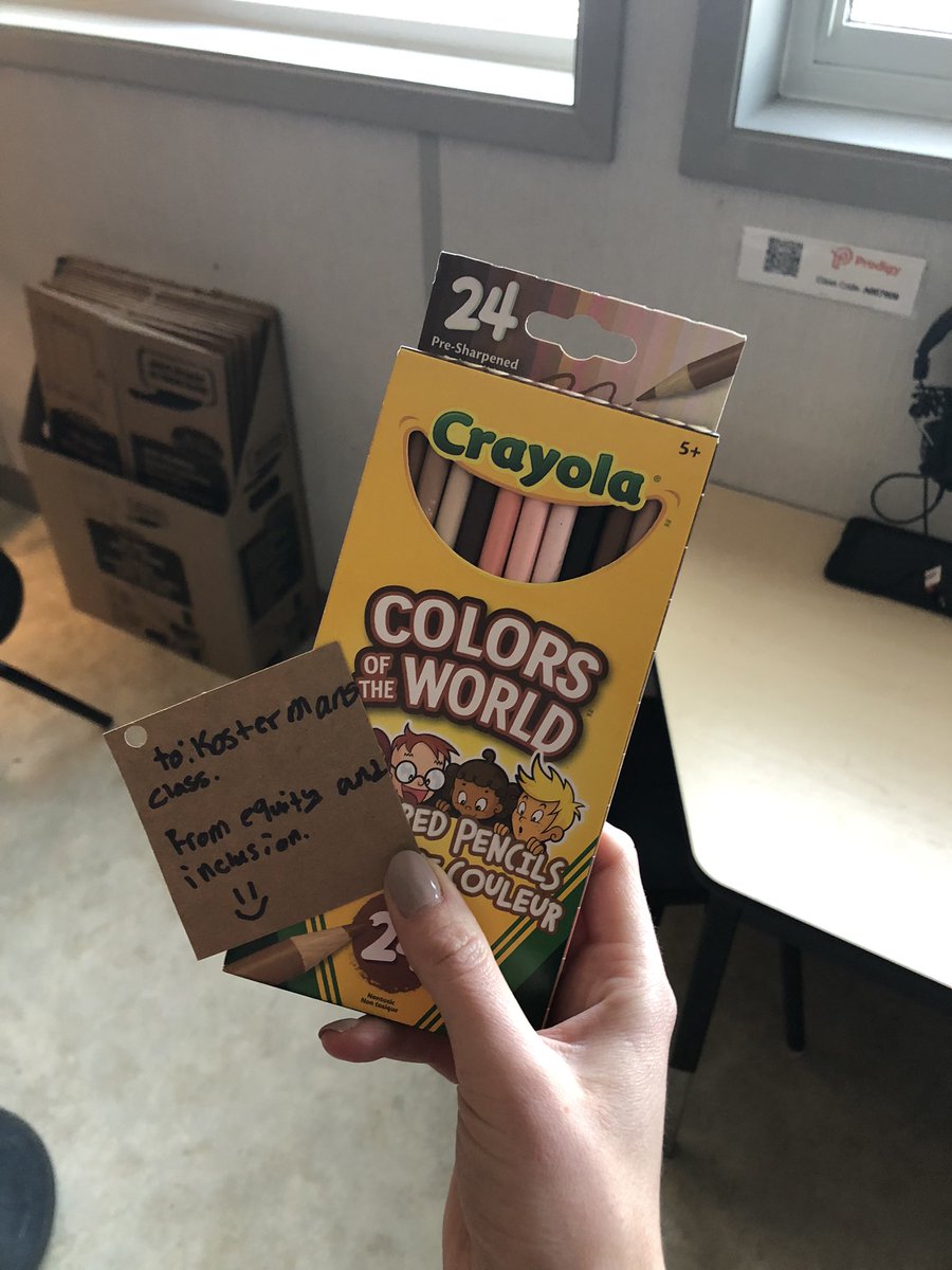 Thanks to our student led equity team we have some new pencil crayons, “Colours of the World”. Just in time for our cookbook self-portraits! We had a great discussion about all the different, beautiful skin colours in our class and the world.