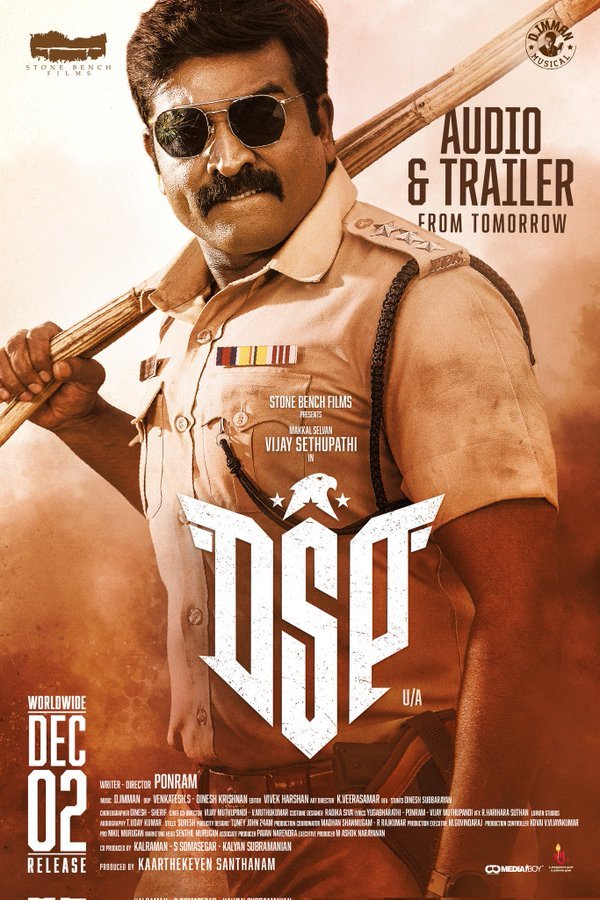 NewMovieIn's tweet photo. #MakkalSelvan @VijaySethuOffl‘s #DSP Audio &amp; Trailer releasing tomorrow 

#DSPonDec2nd 

A @ponramvvs directorial
A @immancomposer musical 
A @stonebenchers production
 
@karthiksubbaraj @kaarthekeyens @kalyanshankar @anukreethy_vas https://t.co/aj3oTr5bdo