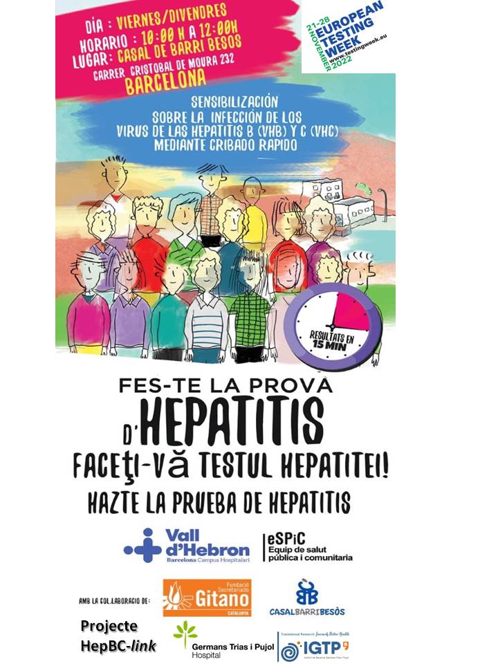 ElisaMartro's tweet photo. Tomorrow, education and rapid testing for #Hepatitis B &amp; C  will be offered to #migrants living in #Barcelona through our #HepBClink community-based project during the #EuroTestWeek 

#ESPiC @UMCiExp @GTRecerca @vallhebron @ceeiscat @SaludISCIII @cerohepatitis
@EuroTestWeek https://t.co/MUea7hPKkM