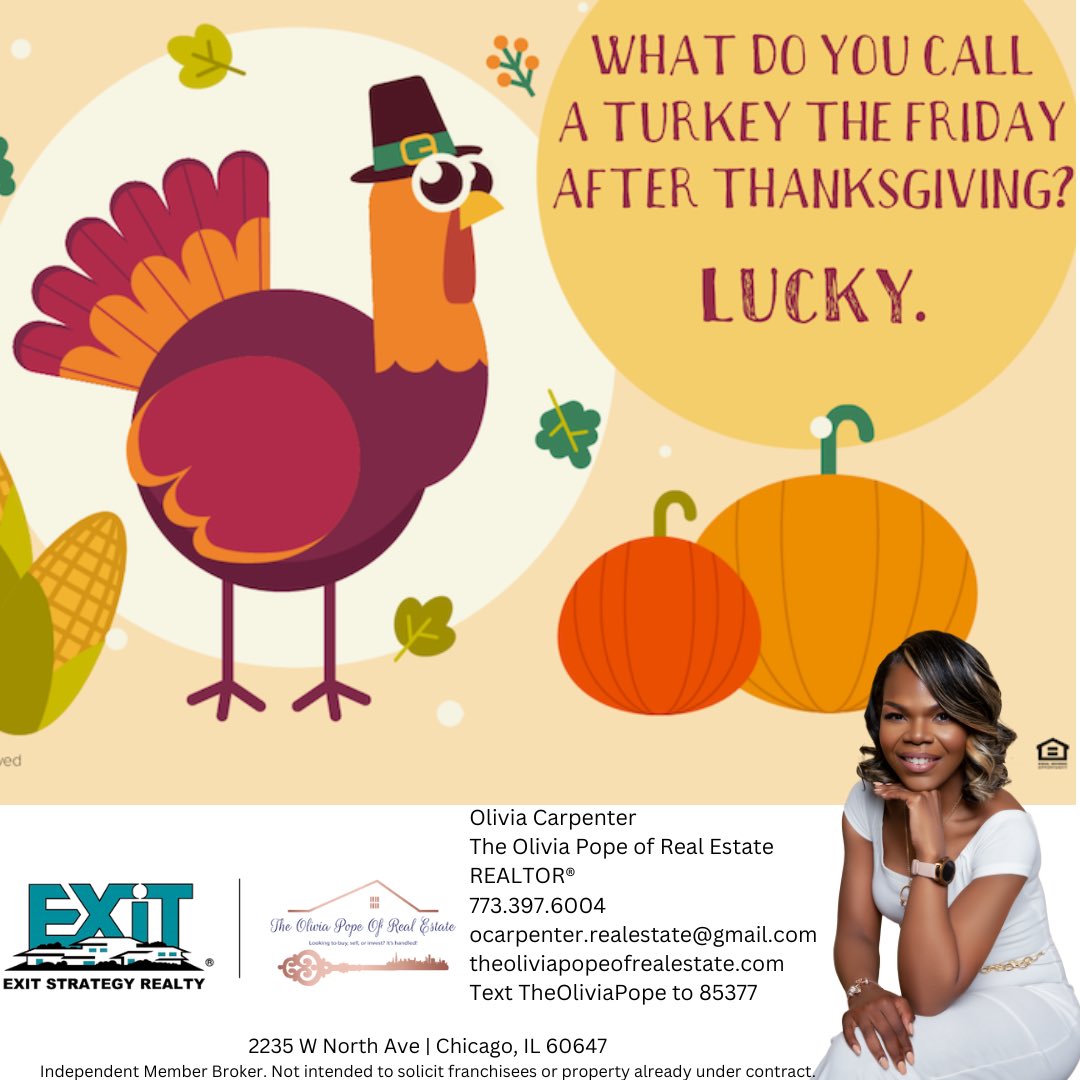 HAPPY THANKSGIVING!!! 🦃🍽🍁 
Are you lookin' to get lucky on your house hunt? Maybe you're looking for something that is turn-key ready? Whatever you're searching for I can help find it, I really know my STUFFing. #chicagorealtor #theoliviapopeofrealestate #fyp