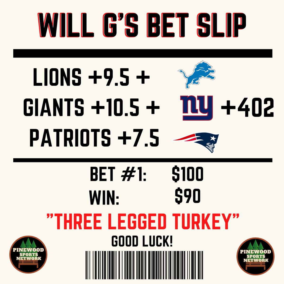 PineSportsNet's tweet photo. Thanksgiving Bets‼️

@m__dawg1: Thanksgiving Two Leggers🦃🦃

@WillGrayPSN: “Three Legged Turkey” Parlay 🦃🦃🦃

#SportsGambling https://t.co/kvo25YVk1H