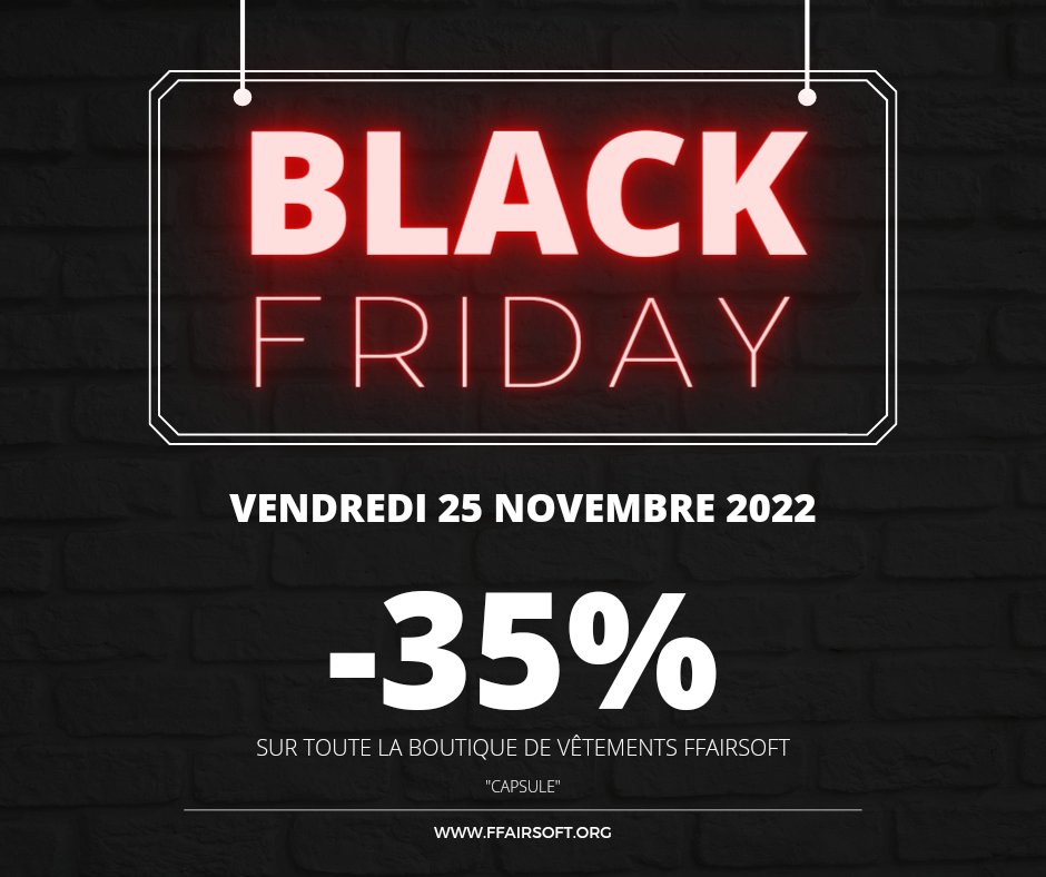 FFAirsoft's tweet photo. ⚫️ Black Friday ⚫️
Profiter seulement demain de -35% sur une sélection de produits de notre boutique "capsule" !
📦 Passer votre commande ici :
https://t.co/oKyd91sG4t
#ffairsoft #airsoftfrance #blackfriday #promos https://t.co/MfIMnwofOz