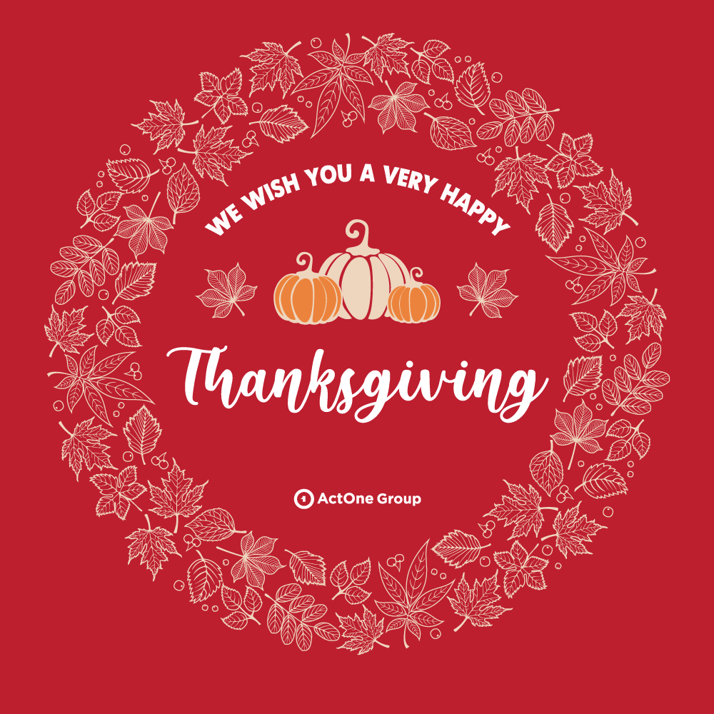 #HappyThanksgiving from all of us at the ActOne Group!
What are you putting on your plate today? According to a Statista poll, the most popular Thanksgiving dish is, no surprise, turkey, followed by mashed potatoes, stuffing, bread or rolls, and ham. 
Have a fantastic day!