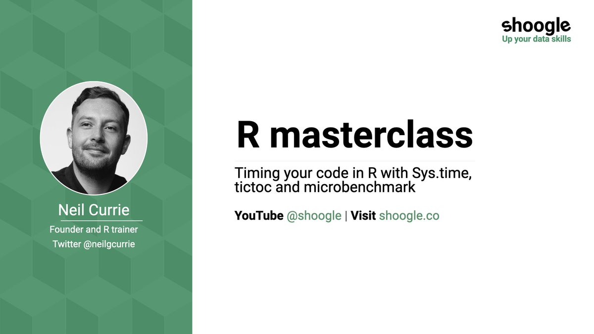 Want to speed up your code? Then learning how to time it is essential.

Check out my free masterclass Timing Your Code in R and up your skills today.

youtu.be/zzL_QGm-DnI

#rstats #datascience #analytics