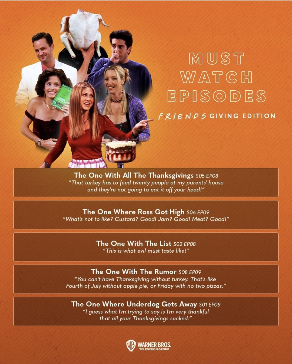 Happy Thanksgiving. Thanks to <a href="/friends/">Friends</a> for giving us something to watch this holiday. #thanksgivivng