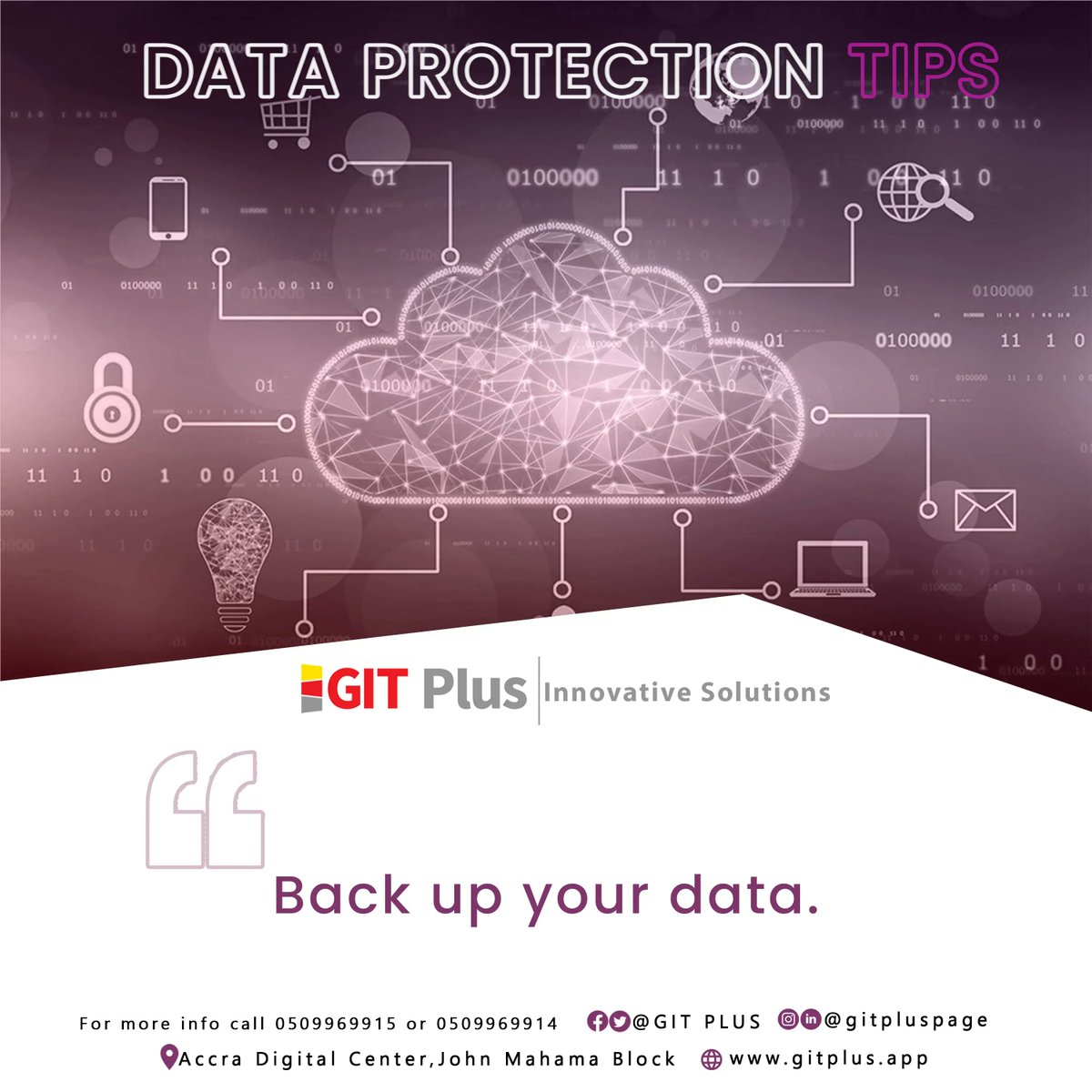 gitpluspage's tweet image. Data Protection Tips: 10
Back up your data.
Visit us on gitplus.app 
#gitplus
#gitplusacademy
#Data
#protection
#dataprotection