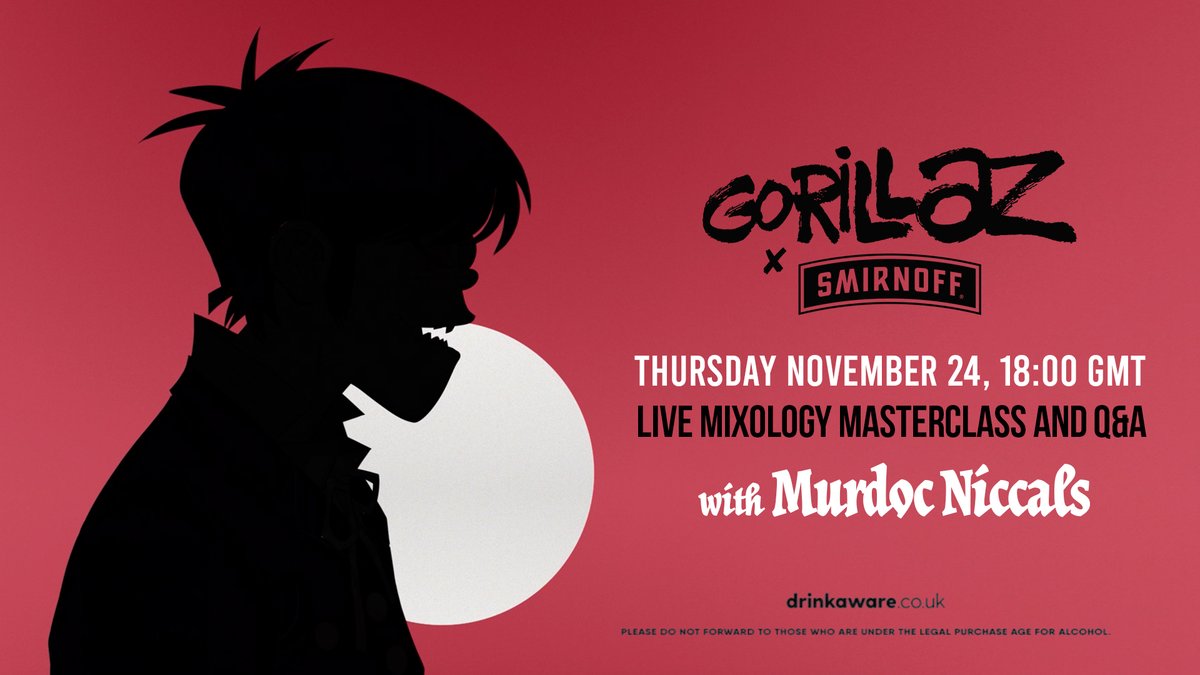 ⚠️ LESS THAN 1 HOUR TO GO ⚠️ Pop a 🥒 in the replies if you're locked in at gorill.az/murdocmastercl… Get your questions in for @murdocniccals to respond LIVE at gorill.az/askmurdoc #smirnoffxgorillaz over 18's only!