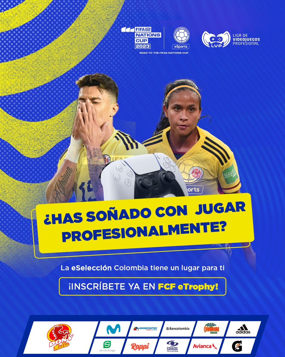 LVPcol's tweet photo. ¿Siempre quisiste ser un jugador profesional y representar a la eSelección Colombia🇨🇴?
¡Este es tu momento de representar al país! Inscríbete ya en este torneo traído por la @FCFSeleccionCol y demuestra tus habilidades 🎮⚽️
Inscripciones: https://t.co/fI86mv8yE7📌
#FCFeTrophy https://t.co/NkwRNIh6Rv