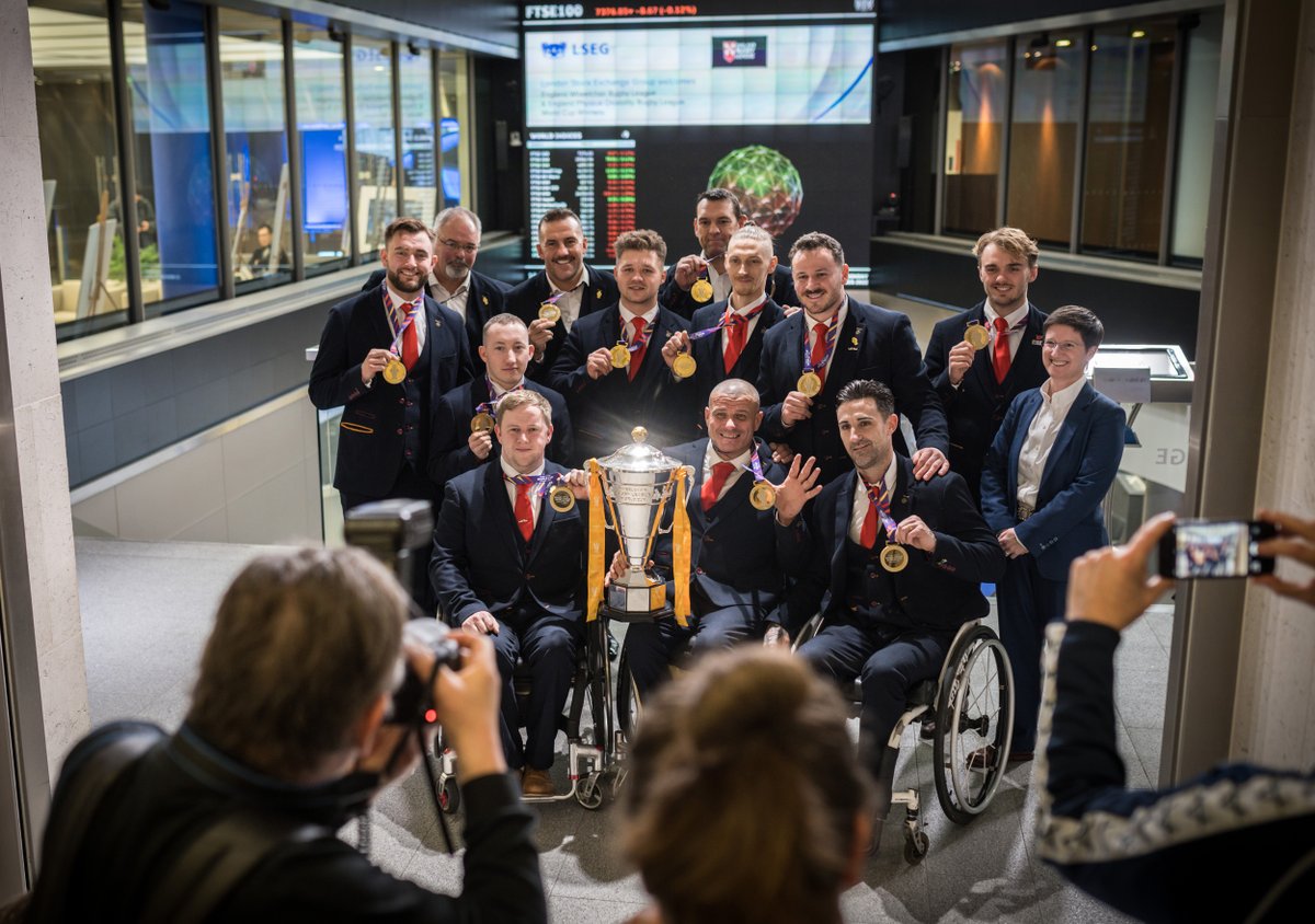 LSEGplc's tweet photo. We are honoured to welcome England’s Wheelchair and Physical Disability World Cup winners who joined the London Stock Exchange to close London’s market. Read more: https://t.co/OQjCgQGjfx https://t.co/nPMTwTlavn