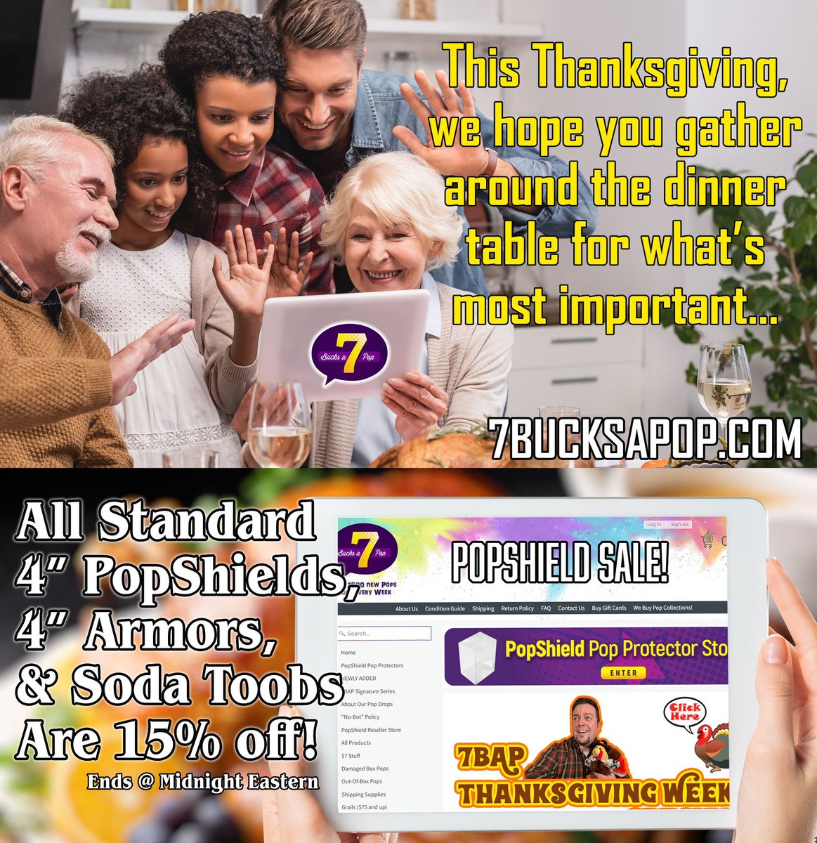 7BucksAPop's tweet photo. Happy Thanksgiving and...THANKSGIVING POPSHIELD SALE! Save 15% off NOW until midnight eastern tonight for any standard sized 4" PopShield, 4" Armor, & Soda Toobs! Let's #ShieldItUp & make this an #ArmorWorthy & #ToobWorthy Holiday!
https://t.co/XXNmfamJXV
A few exclusions apply. https://t.co/KttLFnzCD8