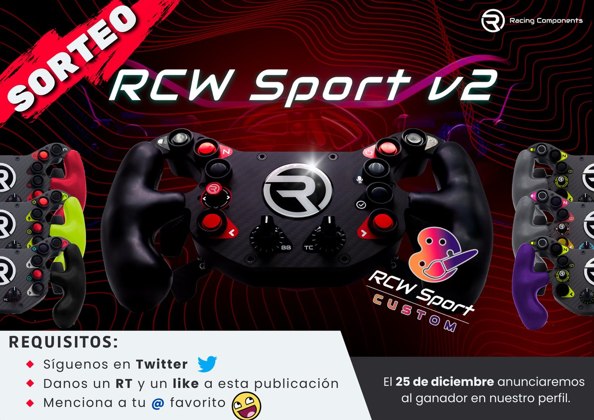 🚨🚨SORTEO ESPECIAL 1000 seguidores🚨🚨

¿Quieres un RCW Sport v2 totalmente equipado y personalizado? Aquí lo tienes !!🔥🔥🔥

1⃣ Síguenos en Twitter
2⃣ Danos🔁 y ❤️ en esta publicación
3⃣ Menciona a un amigo para que no se lo pierda 😜

Ganador el 25 de Diciembre,🎁de Navidad🎄