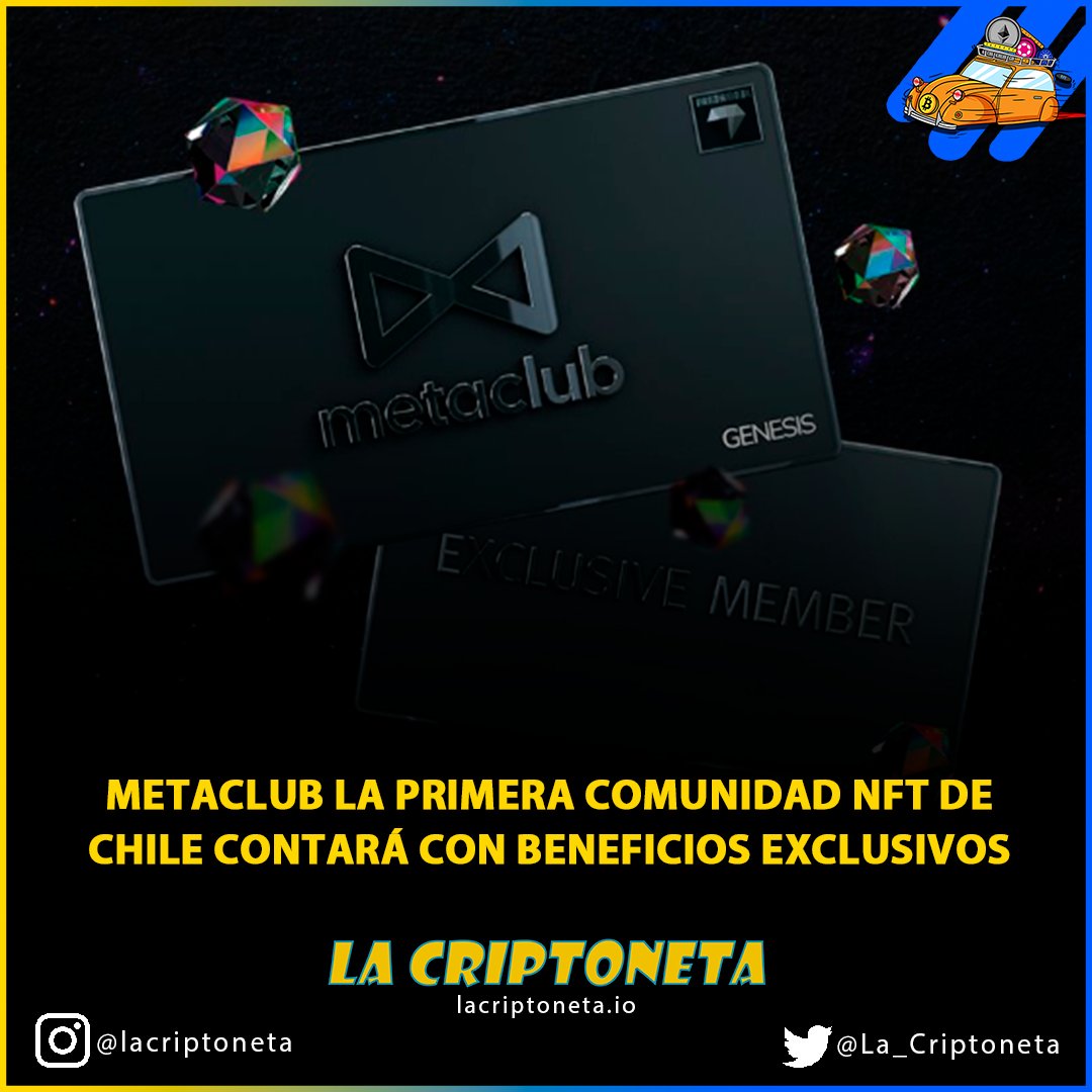 La_Criptoneta's tweet photo. Metaclub será la 1ra comunidad NFT de Chile que contará con beneficios premium en el mundo real. El lanzamiento será el próximo sábado 26-noviembre a través de https://t.co/HXjzF6YNex
#nft #nftchile https://t.co/U4jyqRBBQv