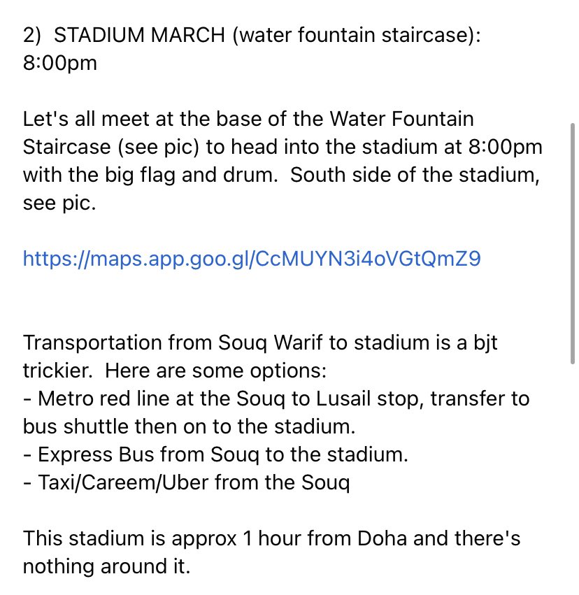 UlyssesSChant's tweet image. Details on US Supporters’ in Doha pre-match gathering/march to stadium.

Prepare. Say a prayer. Send the word to beware. 

#USAvENG #USMNT #USA #WorldCup2022