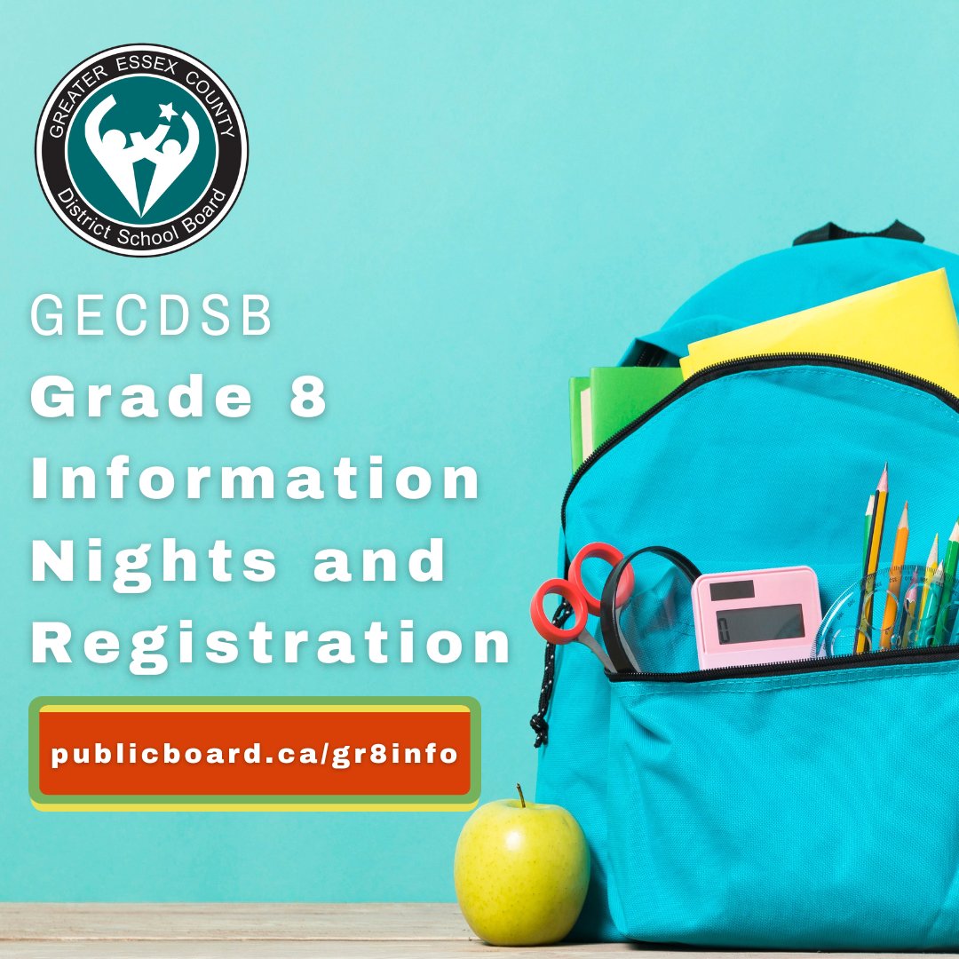 Grade 8 Info Nights are being hosted at all GECDSB secondary schools! Families can ask questions, meet staff and learn about the transition to high school. Dates have been shared on our website, along with deadlines for specialty program applications: publicboard.ca/gr8info