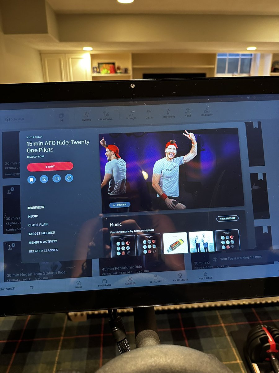 DropOfWat3r's tweet photo. Never did I ever think I’d see the day when I would take a @twentyonepilots themed @onepeloton ride https://t.co/g5Y5y7k0gV