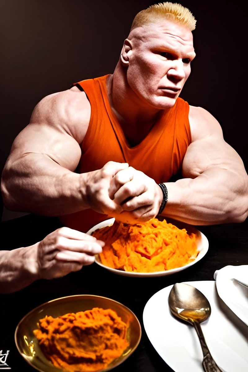 MMAiART's tweet image. Brock Lesnar Mashes Sweet Potatoes
