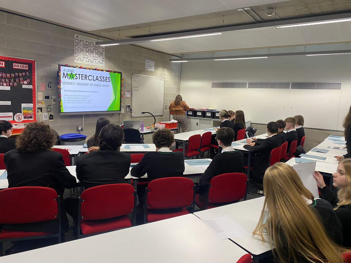 DepartmentComms's tweet photo. Miss Rose launched the Y10 A Level English masterclasses today and had 21 students attend. They read and analysed a poem from the A Level specification, and suggested some insightful ideas ready to take back to their GCSE classes. We can’t wait for next week! @CorbyBusinessAc 👏 https://t.co/Q9GC3PSL4v