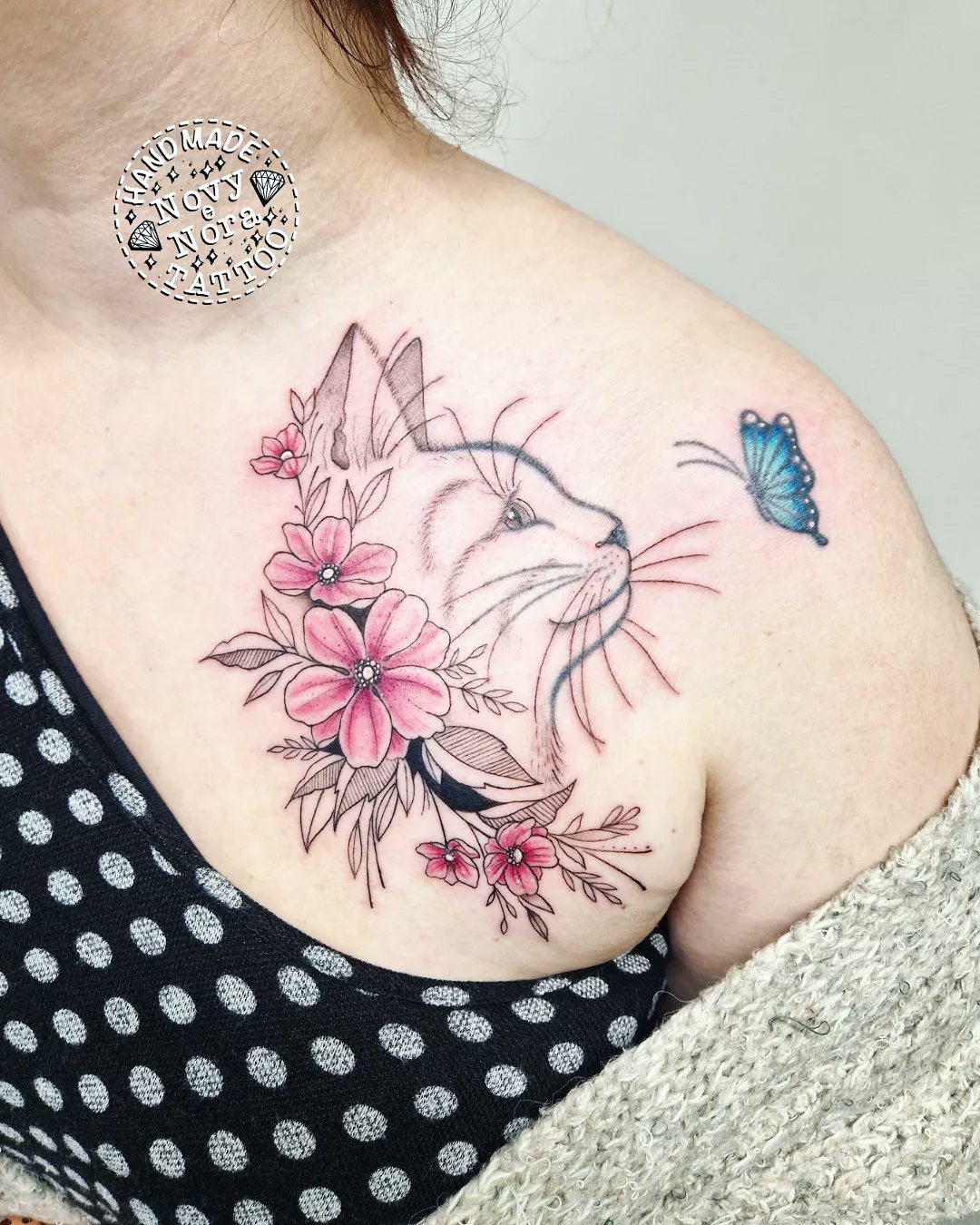 The tattoo artist has given the kitten butterfly wings transforming it  into a fairy cat Description from rattatat  Kitten tattoo Cat and dog  tattoo Cat tattoo