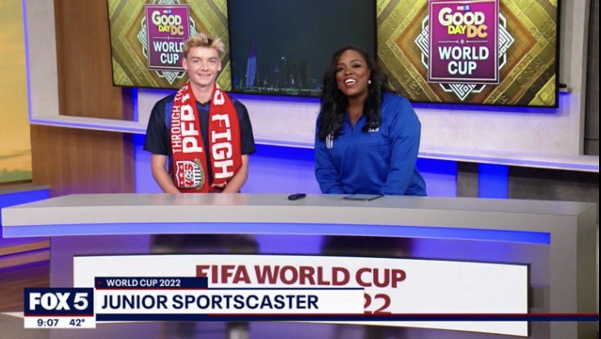 OConnellHS's tweet photo. This morning @OConnellSoccer senior Noah Ogden was on Good Day DC as their Junior Sportscaster to discuss the World Cup and upcoming game between the USA and England. Thank you for having us, @fox5dc! Watch Noah here: https://t.co/vJgOdxm0nt https://t.co/ILLlvSn6oz