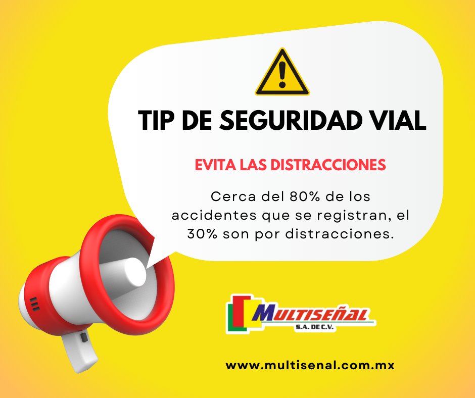 multisenal's tweet photo. Cerca del 30% de los accidentes que se registran son por distracciones. Si bien los datos son preocupantes, el cambio de hábitos al conducir pueden ser la diferencia, ya que cerca del 80% de los accidentes de tránsito se pueden evitar. ✋
#MultiTip #ViajaSeguro #Multiseñal https://t.co/fksdkt1wqj