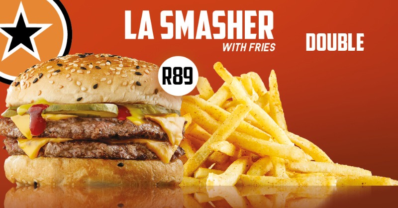 rocomamas's tweet photo. Double the smash for double the craving! Get the double LA Smasher, with shoestring fries, for o‌nly R89! #CravingSmasher #LASmasher #DoubleTheSmash https://t.co/gOEnnQmceh