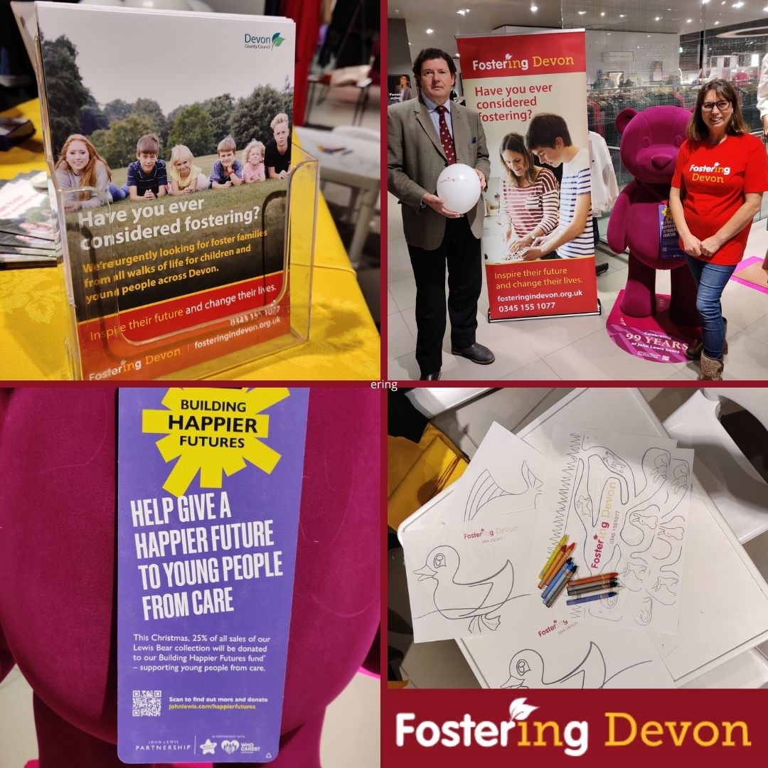 FosteringDevon's tweet photo. 💛 We were so impressed with John Lewis’s Christmas advert shining a light on children in care and the importance of foster carers, that we asked them to help us promote our fostering service locally.  We're at our first pop up event at their Exeter store tonight until 8pm! https://t.co/73YpSLBTsE