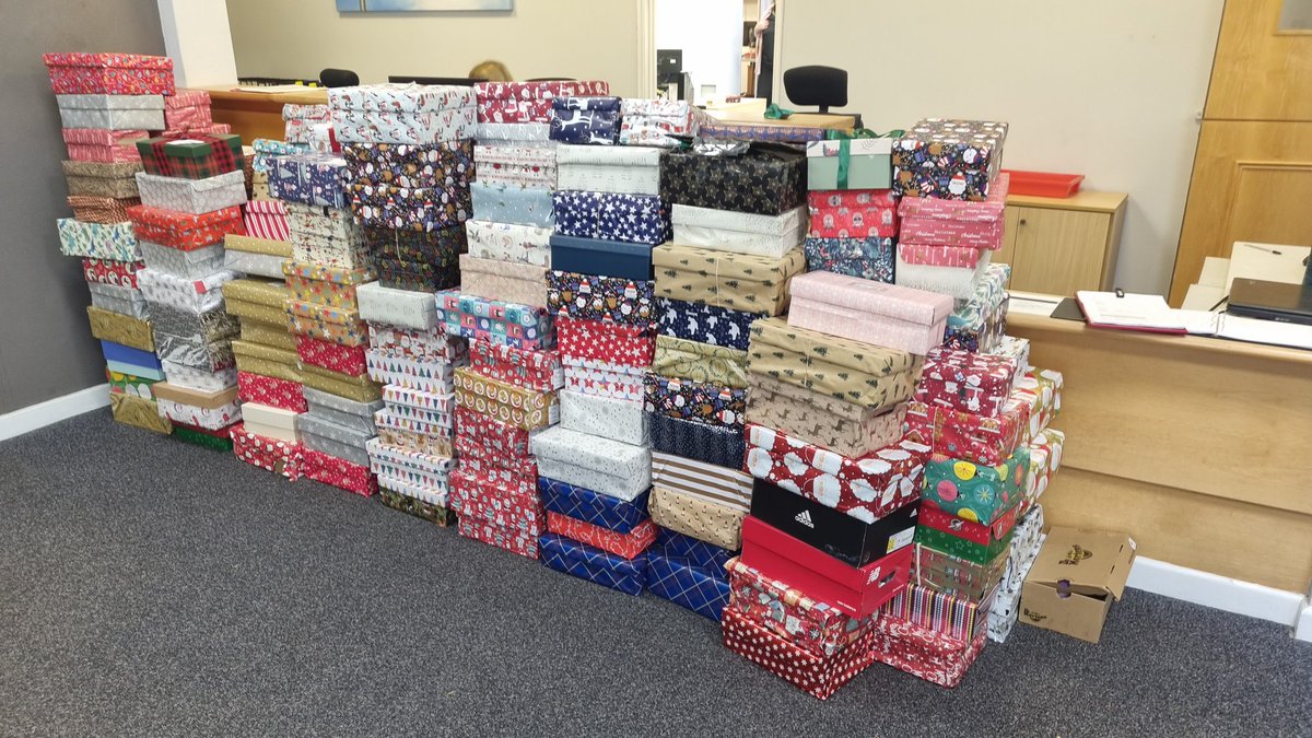 Loading up the mini bus with our shoe boxes full of gifts. Thank you to all who put these together #davenantisproud