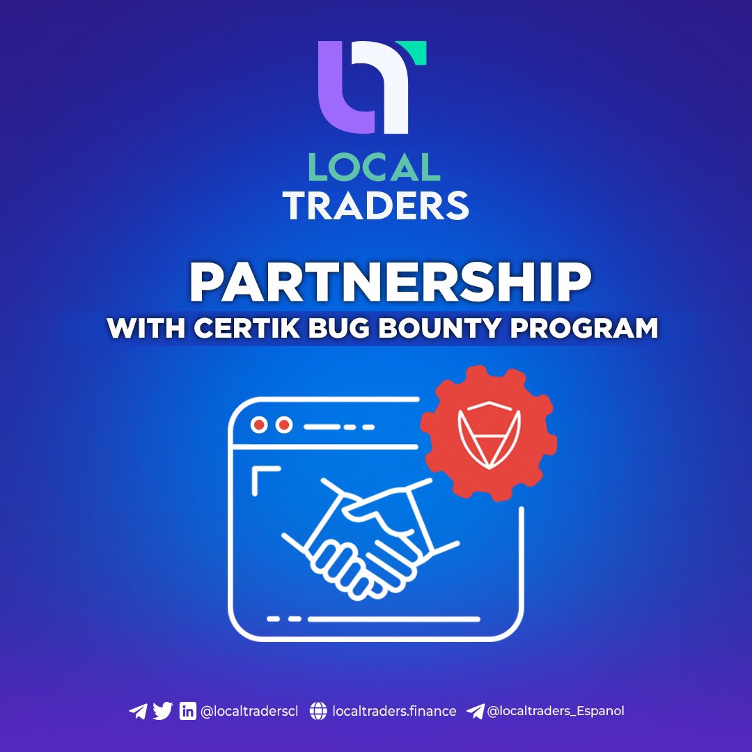 LOCALTRADERSCL's tweet photo. We are proud to announce partnership with @CertiK Bug Bounty Program.
This will help us to receive find vulnerabilities in system through white hat hackers .
#LCT #P2P_Exchang #BTC #BNB #P2P_Trading #Crypto #bugbounty https://t.co/JhBGR8LFdQ