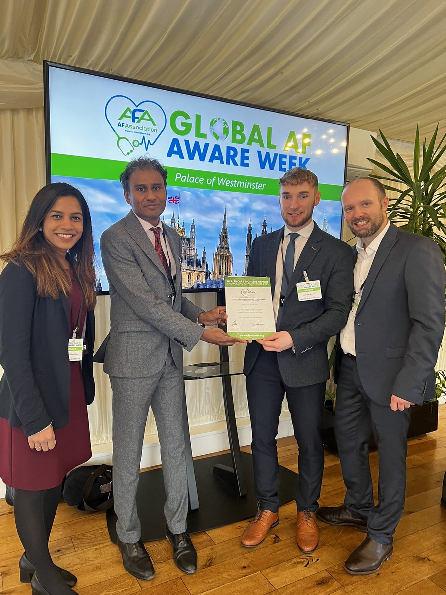 Joseph_Mayer1's tweet photo. Fantastic day at Westminster Palace and great to be recognised by the #GAFAW2022 for our collaborative Cardiology-Neurology referral pathway for the prevention of AF related strokes @UHNM_NHS @Vincewalker2009 @strokeindira @AshPatwalaMD @KnowYourPulse https://t.co/kLxhif1dxw
