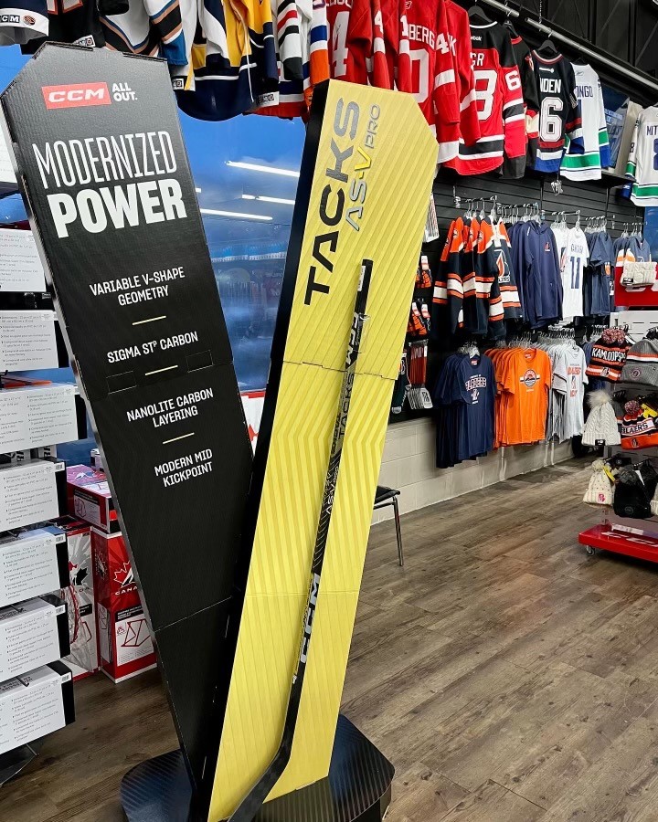 pbkamloops's tweet photo. The newest CCM Hockey stick is here, the AS-V Pro &amp; it is glorious. 
The Tacks AS-V Pro features a new modern mid kick point, a Skeleton+ taper, a new Sigma STP carbon weave, &amp; Variable “V” geometry.
Get your hands on one of these and you won't be disappointed!
#CCM #pbkamloops https://t.co/qB4JU7EaHN