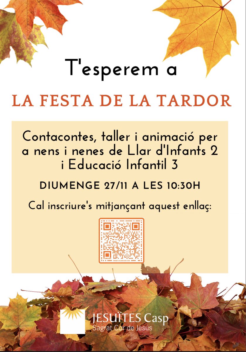 Aquest proper diumenge a les 10.30h les portes del #mopi de #jecasp s’obriran per  acollir a famílies amb infants a P2 i P3 que vulguin venir a passar un matí ben xulo a l’escola. 
Hi haurà contacontes, tallers i música!!
T’esperem a la Festa de la Tardor🍂