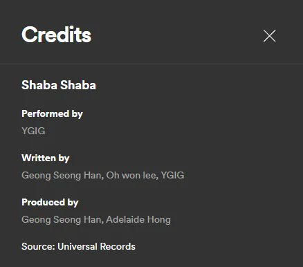dreamsnotdenied's tweet photo. #YGIG is credited for songwriting alongside Tatang Robin and Mr. Oh Won Lee. 

YGIG OFFICIAL MEMBERS
#SHABASHABAOutNow
@ygig_official #YGIGDebut https://t.co/bw8HRepD2M